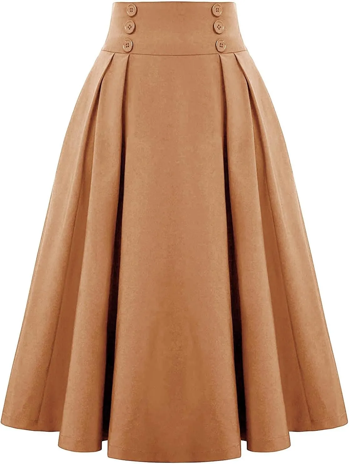 Midi Skirts for Women Trendy Vintage Elastic High Waisted Pleated Skirt Casual A Line Flowy Long Skirt