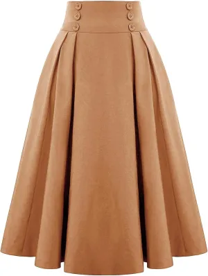 Midi Skirts for Women Trendy Vintage Elastic High Waisted Pleated Skirt Casual A Line Flowy Long Skirt