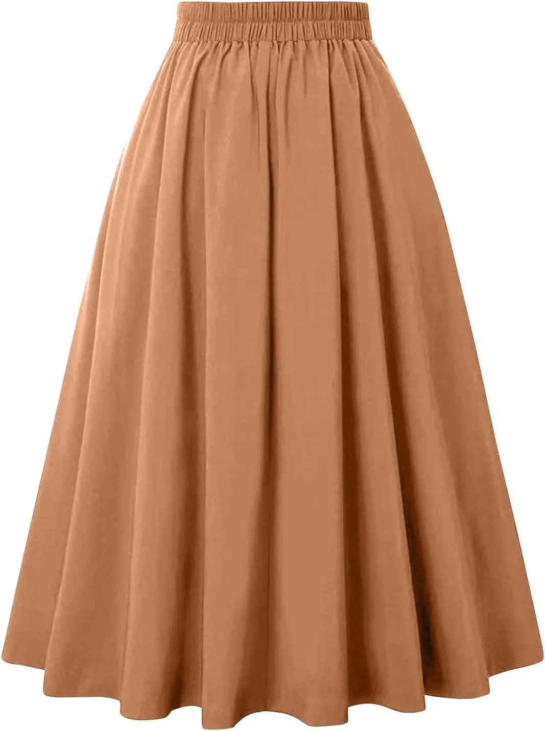 Midi Skirts for Women Trendy Vintage Elastic High Waisted Pleated Skirt Casual A Line Flowy Long Skirt