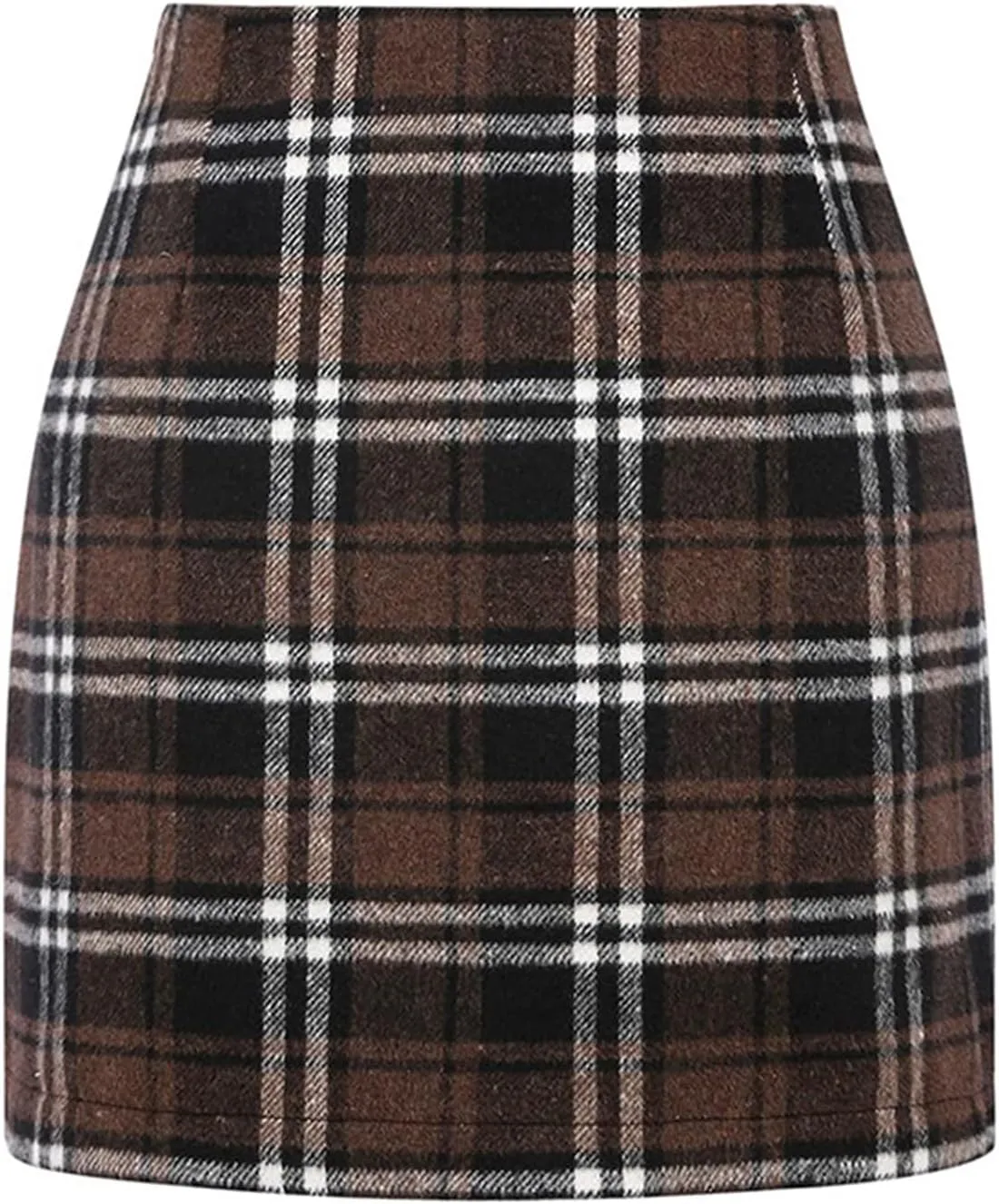 Mini Plaid Skirts for Women Trendy High Waisted Bodycon Wool Pencil Skirt Stretchy Wrap Skirt Lightweight Tweed Skirt