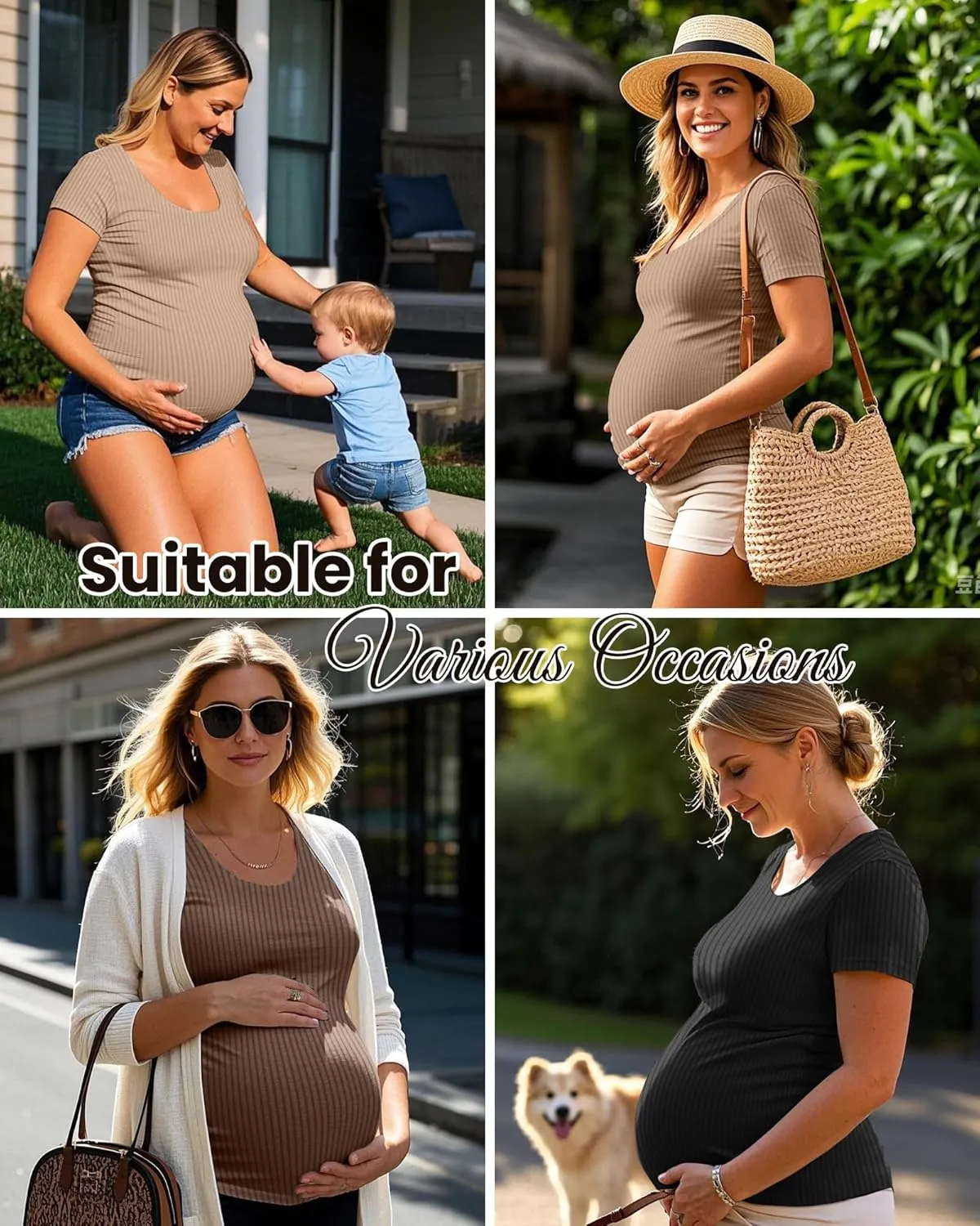 Neer 3 Pack Women's Ribbed Maternity Tops S-XXL Round Neck Pregnancy Shirts Cotton Short Sleeve Soft Summer Maternity Clothes