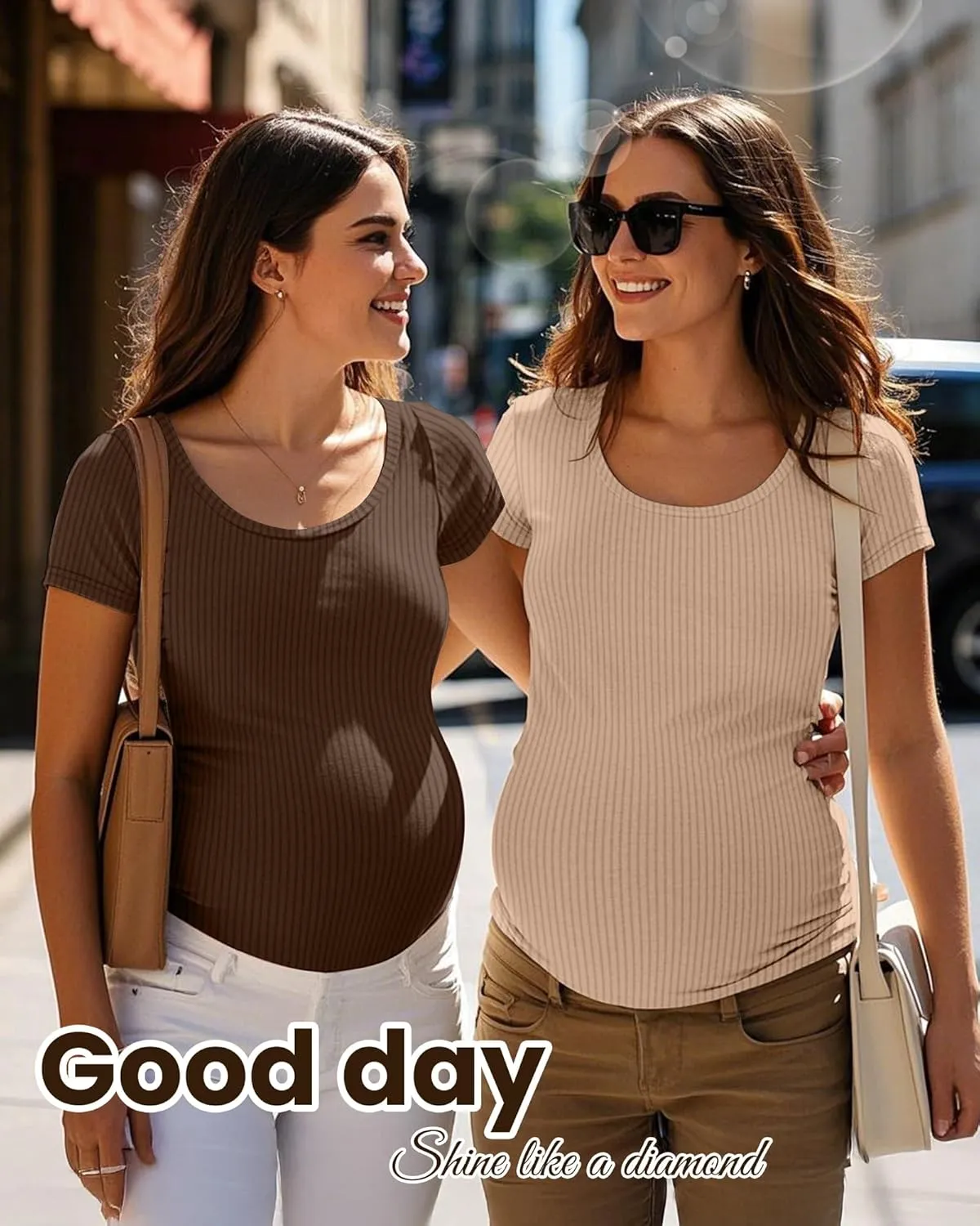 Neer 3 Pack Women's Ribbed Maternity Tops S-XXL Round Neck Pregnancy Shirts Cotton Short Sleeve Soft Summer Maternity Clothes