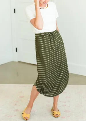 Olive Striped Waffle Knit Midi Skirt - FINAL SALE