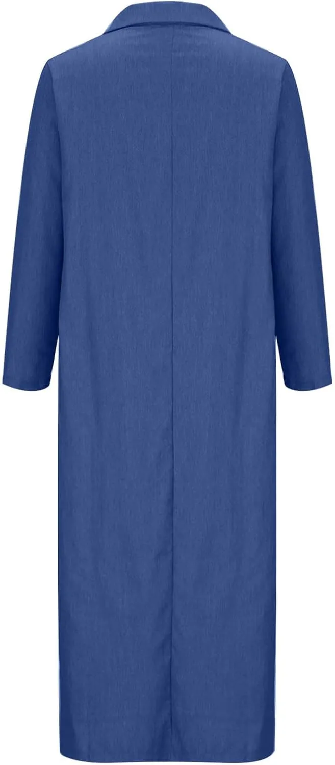 Oplxuo Women's Plus Size Denim Dress Long with Slit Button Down Shirt Dress Long Sleeve Lapel Casual Loose Jean Maxi Dresses