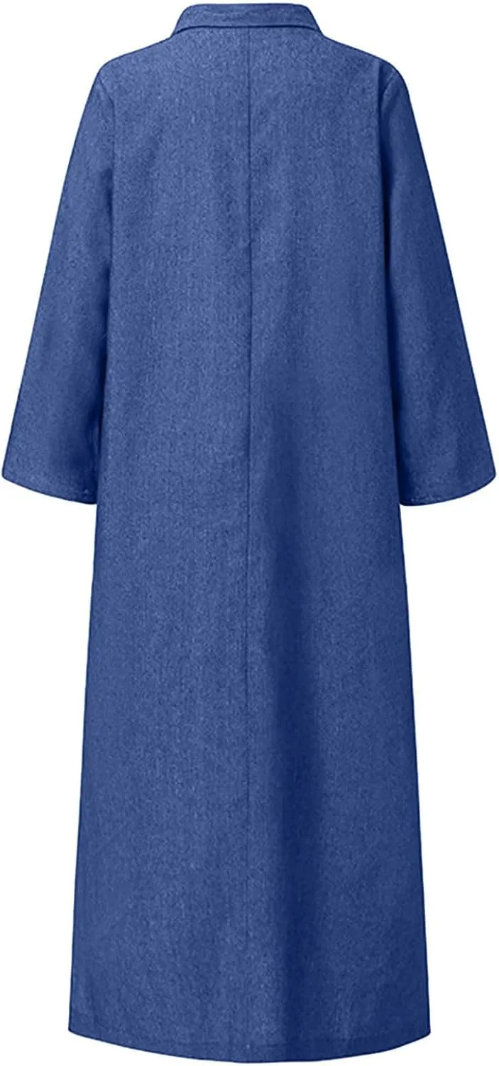 Oplxuo Women's Plus Size Denim Dress Long with Slit Button Down Shirt Dress Long Sleeve Lapel Casual Loose Jean Maxi Dresses