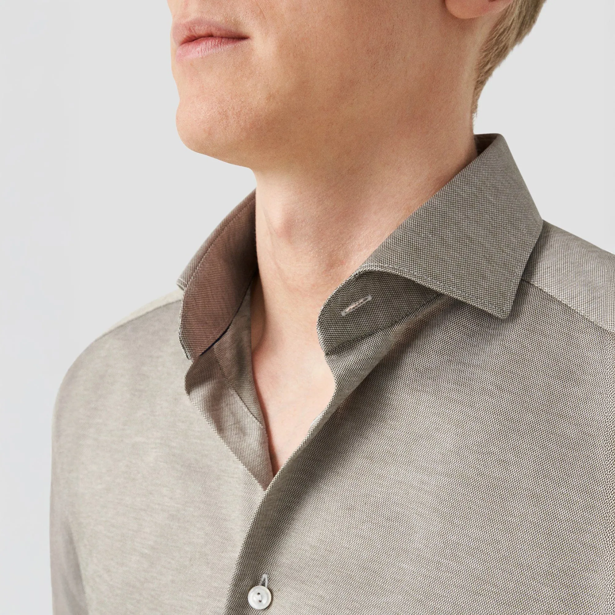 Pale Khaki Green Solid Filo Di Scozia Slim Fit Knitted Piqué Shirt - ETON