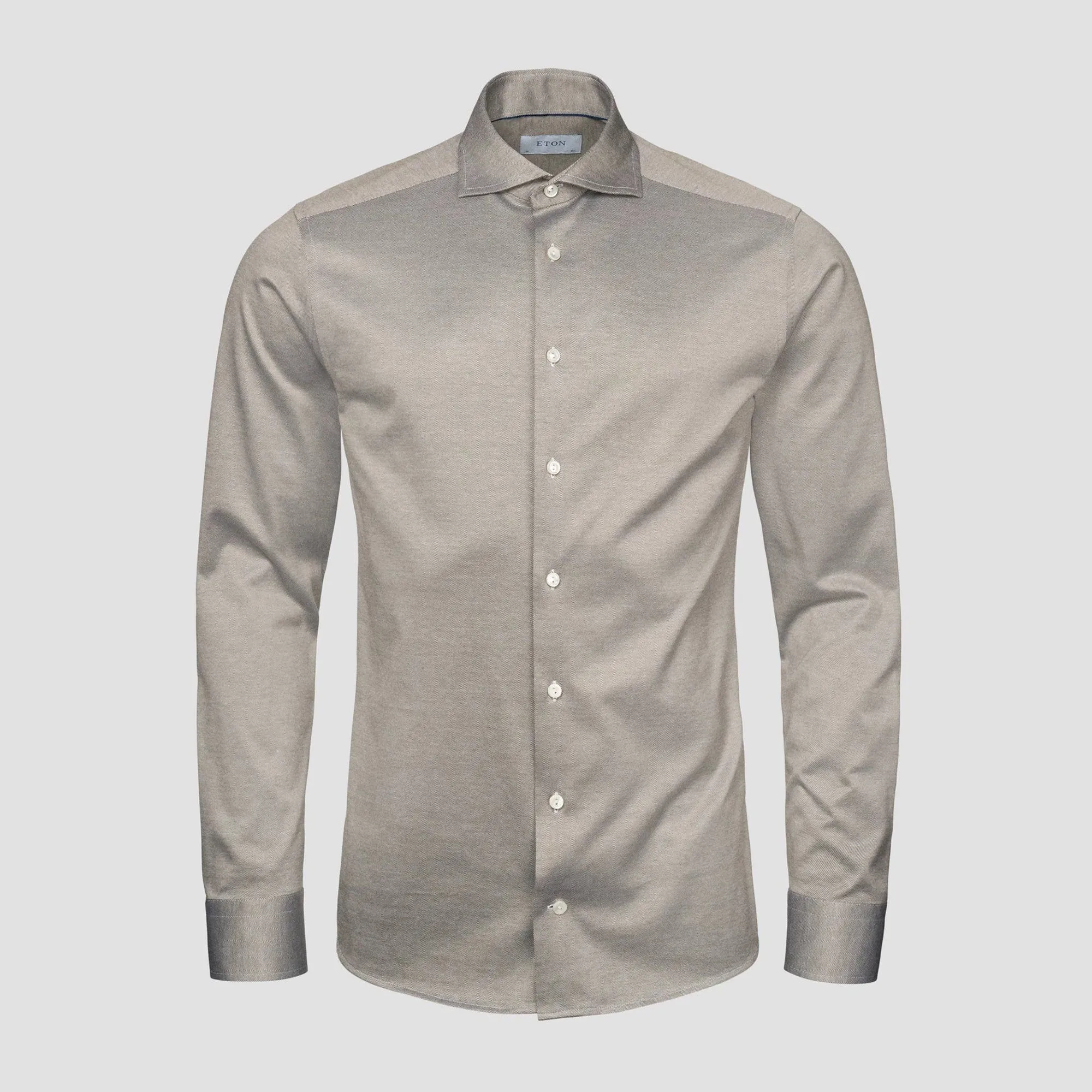Pale Khaki Green Solid Filo Di Scozia Slim Fit Knitted Piqué Shirt - ETON