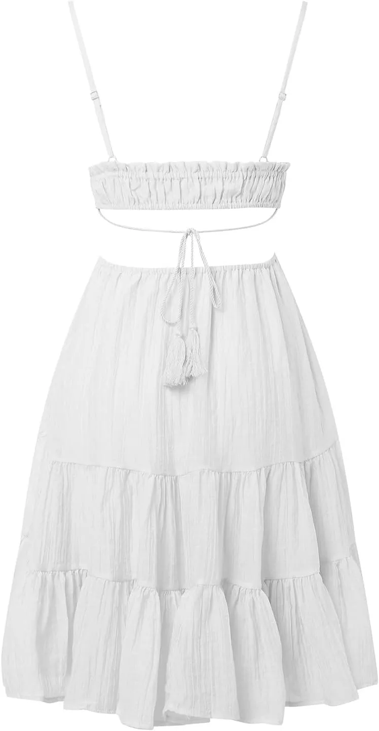 Party Dresses for Women Spaghetti Strap Short Beach Vacation Dress Sleeveless Ruffle Tiered Flowy A Line Mini Sundress
