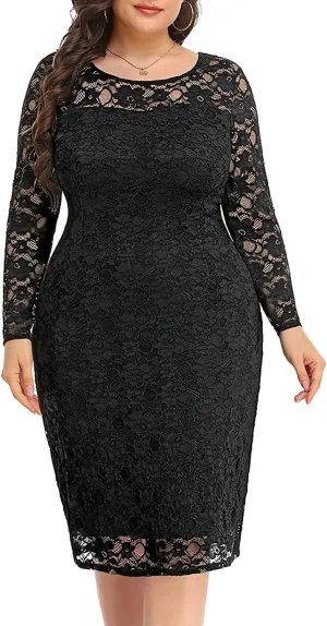 Pinup Fashion Plus Size Dresses for Wedding Guest Long Sleeve Cocktail Formal Party Dress for Women Sexy