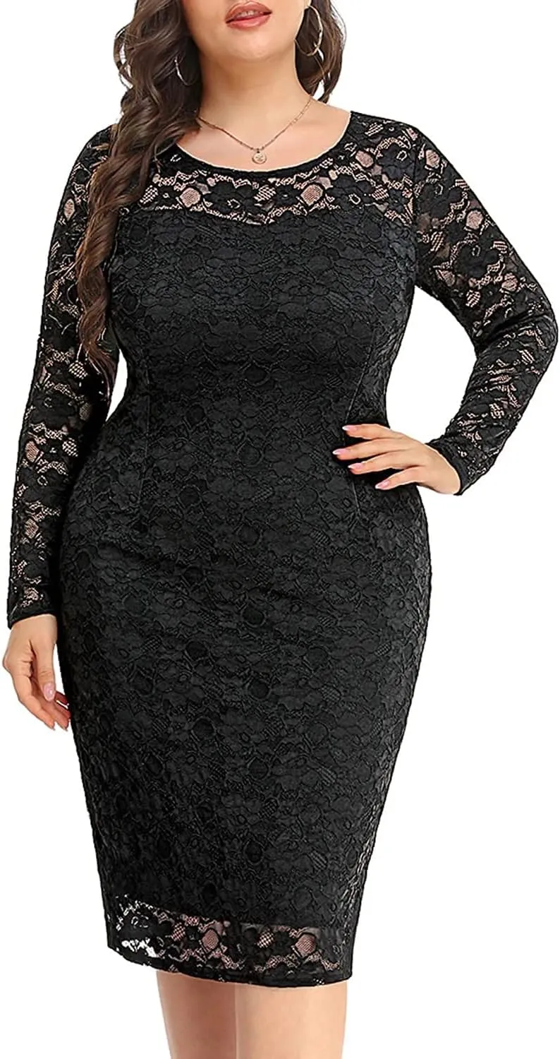 Pinup Fashion Plus Size Dresses for Wedding Guest Long Sleeve Cocktail Formal Party Dress for Women Sexy