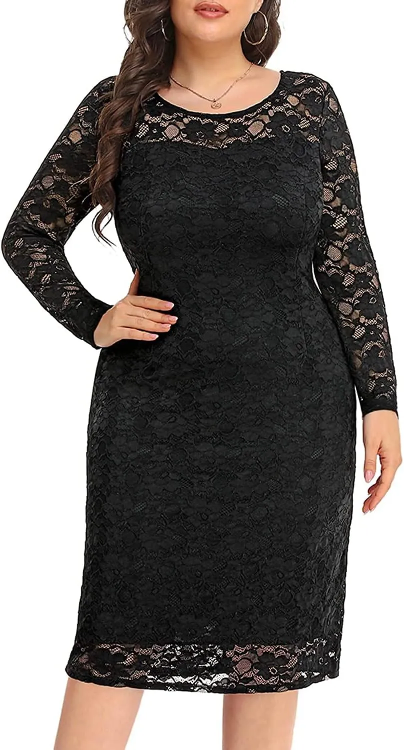 Pinup Fashion Plus Size Dresses for Wedding Guest Long Sleeve Cocktail Formal Party Dress for Women Sexy