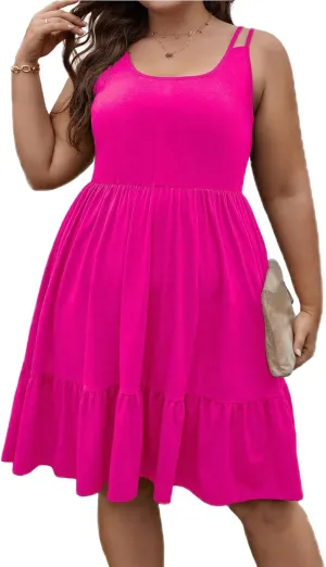 Plus Size Summer Dresses,Sleeveless Midi A Line Tiered Dress for Beach Vacation