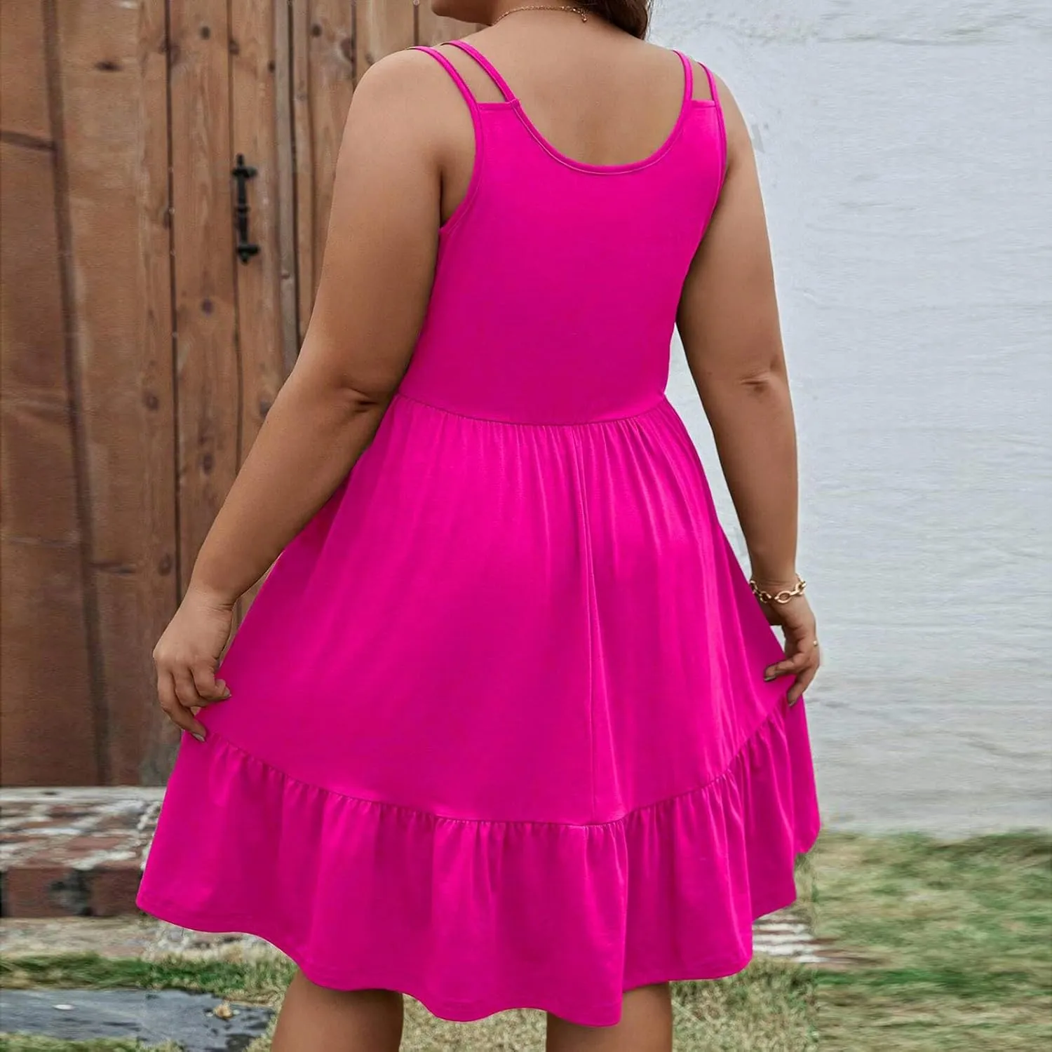 Plus Size Summer Dresses,Sleeveless Midi A Line Tiered Dress for Beach Vacation