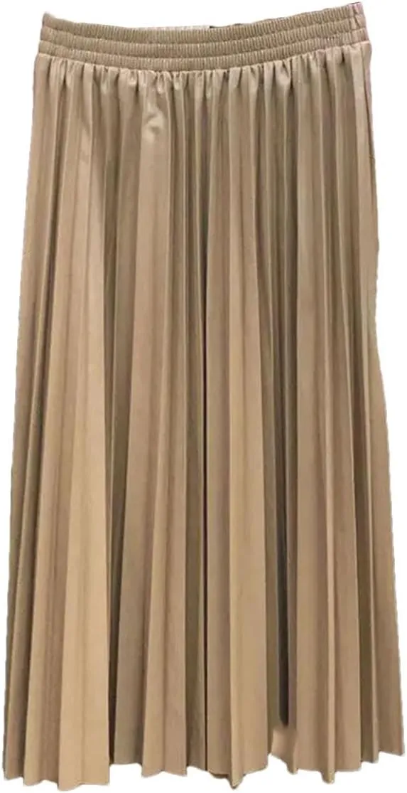 PU Leather Skirt High Waist Midi Pleated Skirt Solid Color Korean Skirts Womens Casual Skirts
