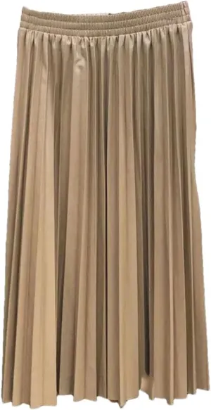 PU Leather Skirt High Waist Midi Pleated Skirt Solid Color Korean Skirts Womens Casual Skirts