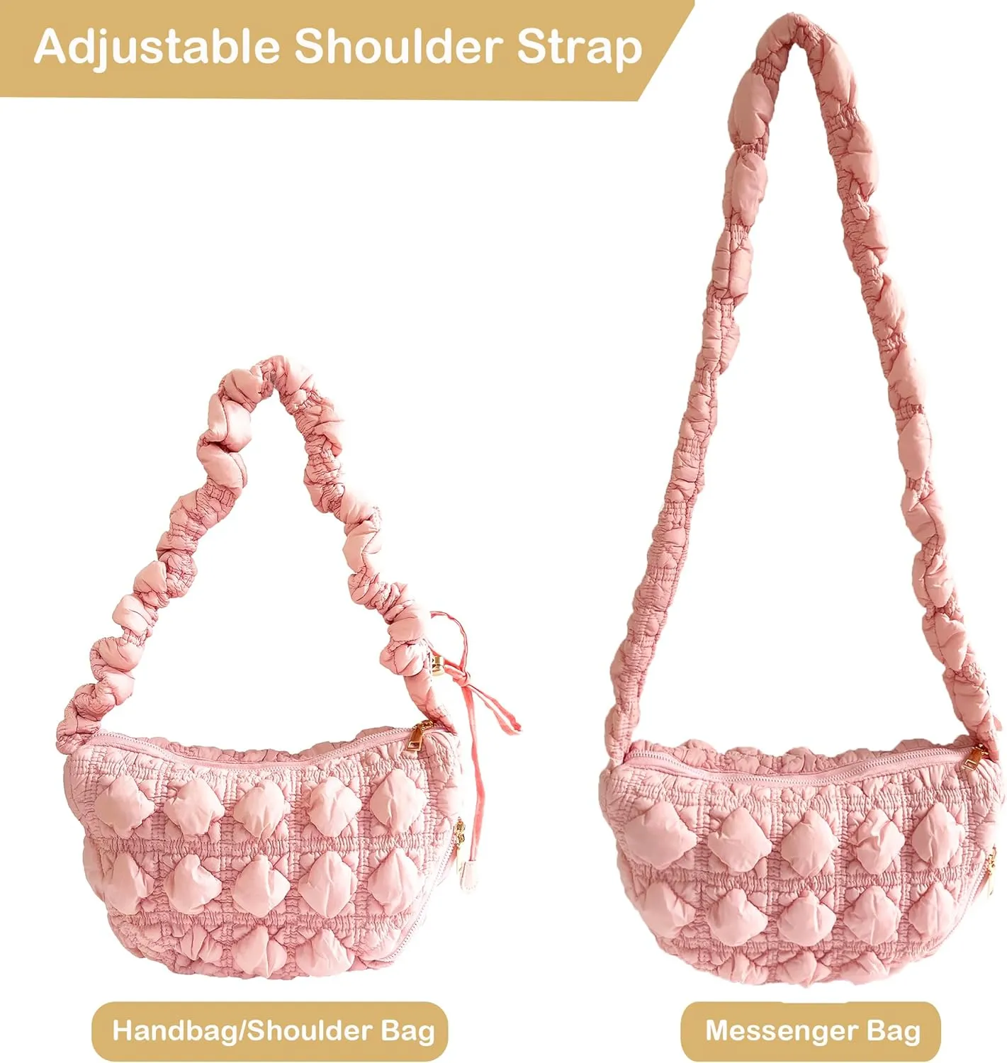 Quilted Small Bag,Adjustable Shoulder Strap Puffer Crescent Crossbody Bags Lightweight Hobo Handbag Puff Purse