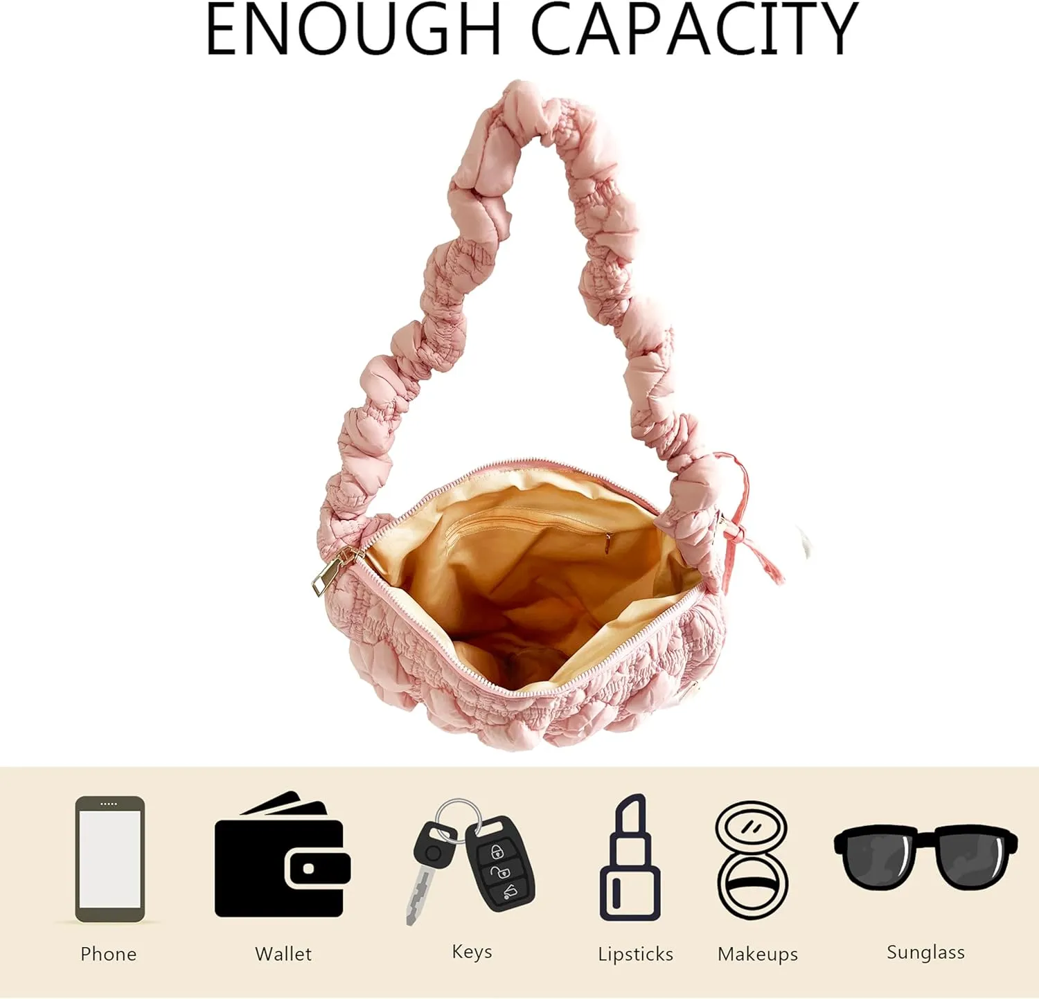 Quilted Small Bag,Adjustable Shoulder Strap Puffer Crescent Crossbody Bags Lightweight Hobo Handbag Puff Purse
