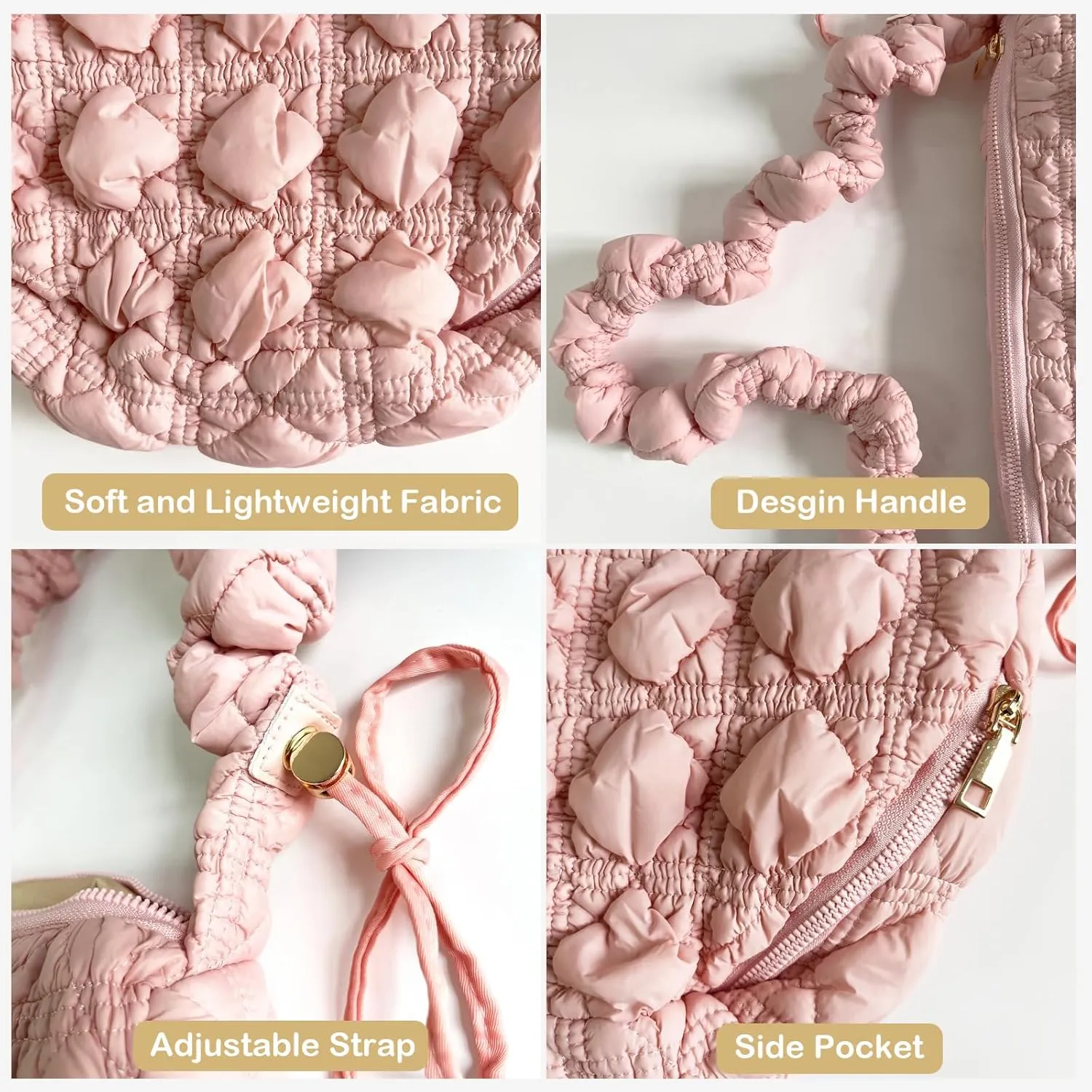 Quilted Small Bag,Adjustable Shoulder Strap Puffer Crescent Crossbody Bags Lightweight Hobo Handbag Puff Purse