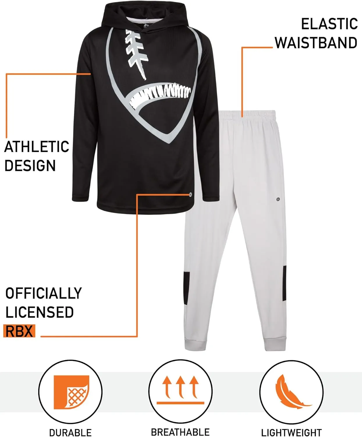 RBX Boys' Sweatsuit Set  4 Piece Thermal Sports Hoodie and Tricot Jogger Pants (8-12)