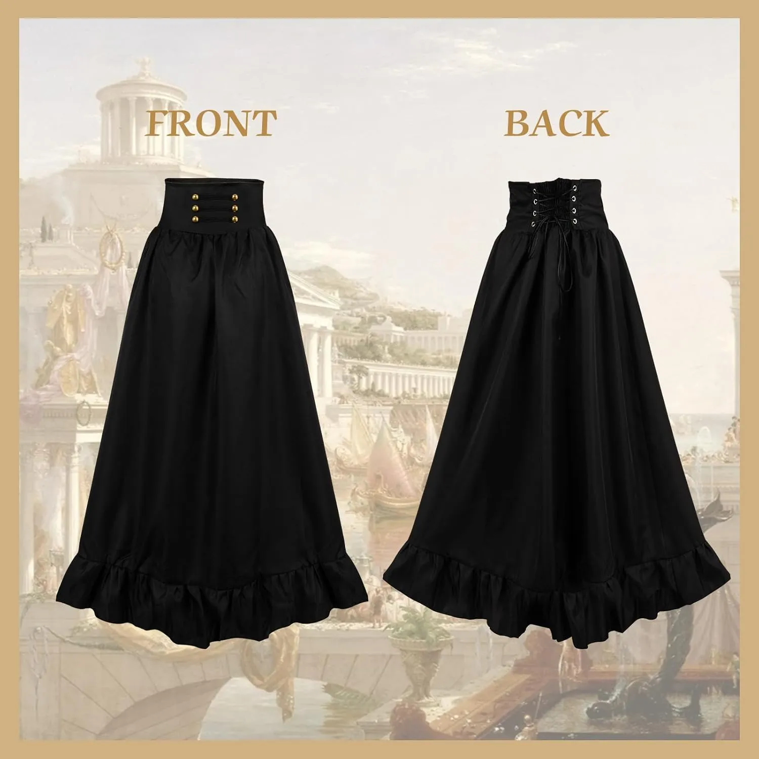Renaissance Skirt for Women Pirate Viking Victorian Medieval Costume Maxi Long Ruffle Skirts Halloween Outfits