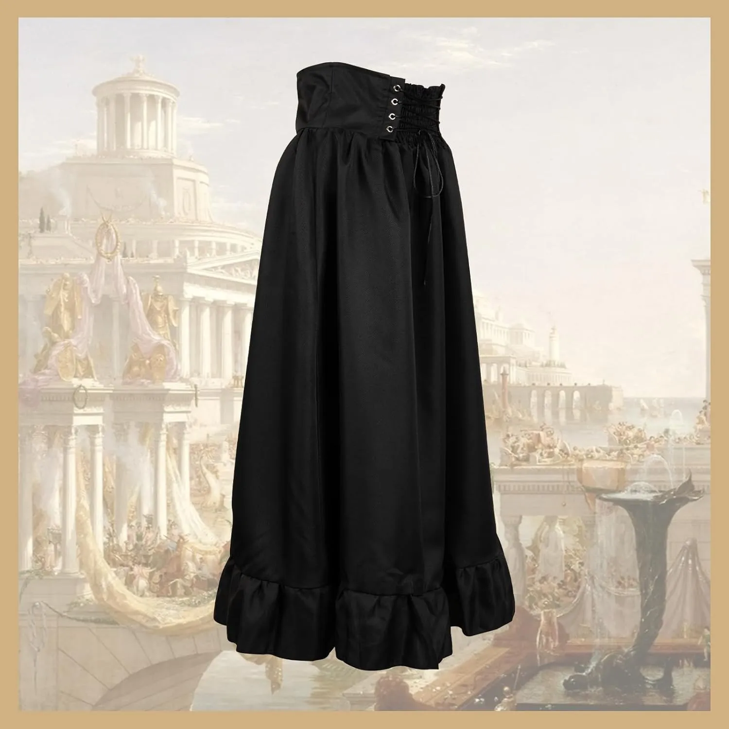 Renaissance Skirt for Women Pirate Viking Victorian Medieval Costume Maxi Long Ruffle Skirts Halloween Outfits