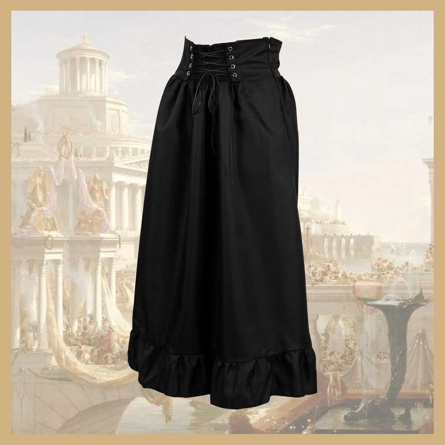 Renaissance Skirt for Women Pirate Viking Victorian Medieval Costume Maxi Long Ruffle Skirts Halloween Outfits