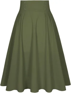 Rfmfkkg Women Elastic Waist Skirt Pleated Solid Color Flare Midi Skirts Office Work Skirt