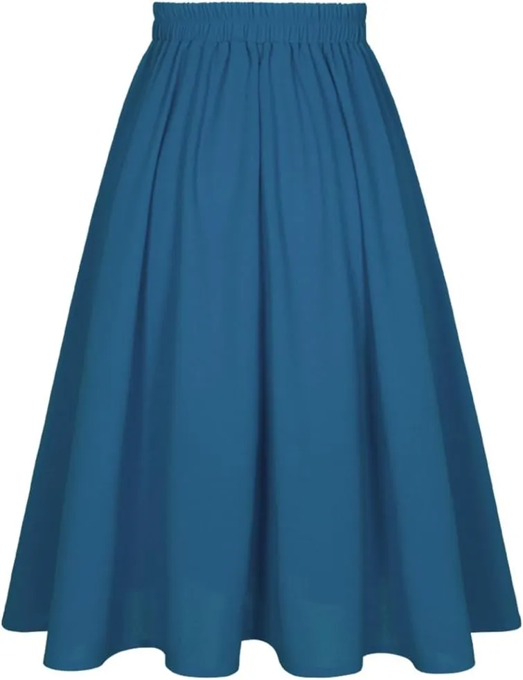 Rfmfkkg Women Elastic Waist Skirt Pleated Solid Color Flare Midi Skirts Office Work Skirt