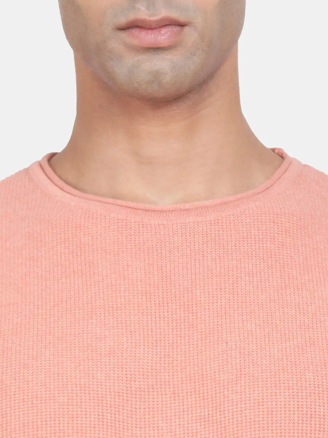 Round Neck Apricot Melange Full Sleeve Pullover