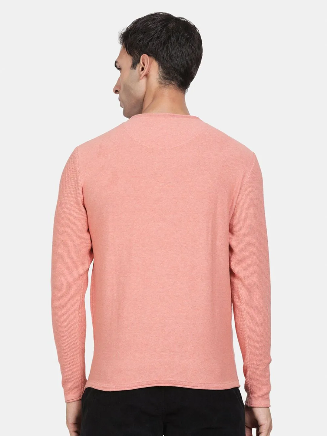 Round Neck Apricot Melange Full Sleeve Pullover