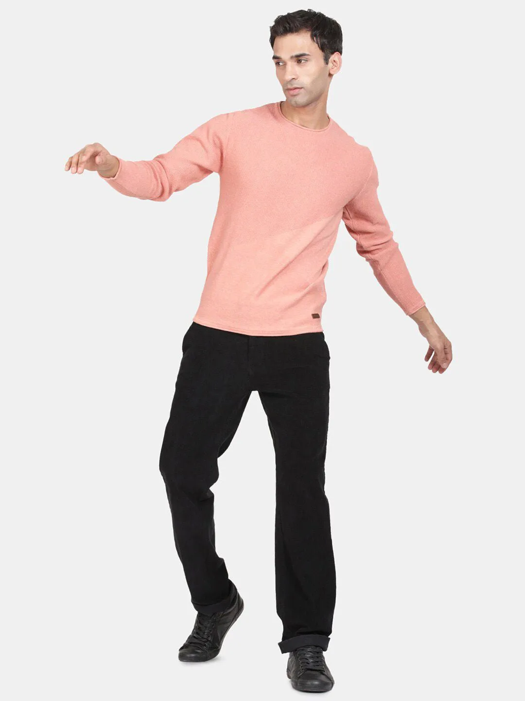 Round Neck Apricot Melange Full Sleeve Pullover