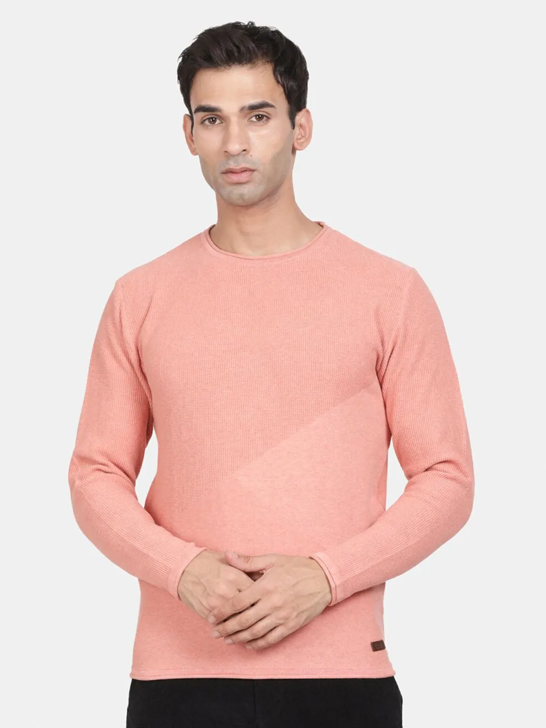 Round Neck Apricot Melange Full Sleeve Pullover