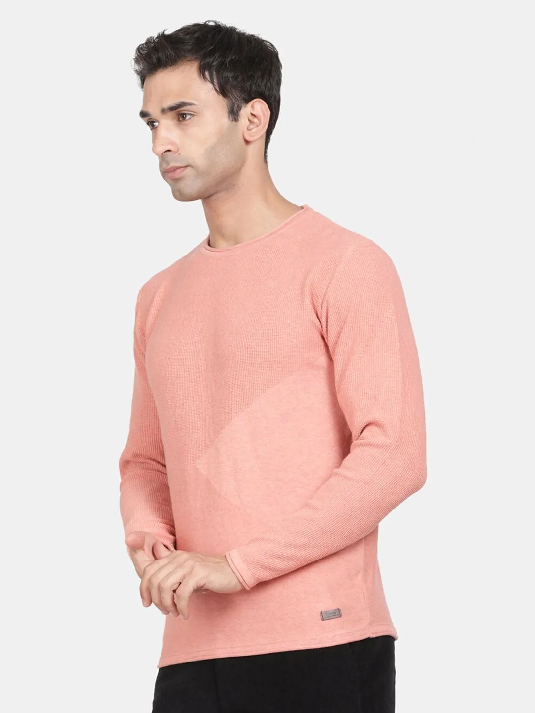 Round Neck Apricot Melange Full Sleeve Pullover