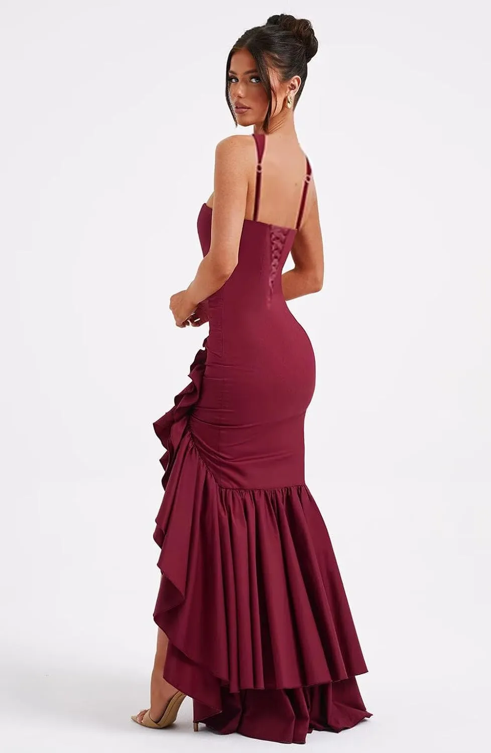 Ruffle Mermaid Prom Dress for Women 2025 Satin Bridesmaid Dresses with Slit Corset Formal Gowns