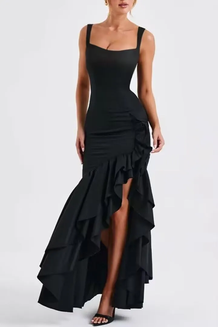 Ruffle Mermaid Prom Dress for Women 2025 Satin Bridesmaid Dresses with Slit Corset Formal Gowns