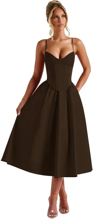 Satin Tea Length Formal Dresses for Women A-Line Backless Corset Prom Dress Cocktail Gowns