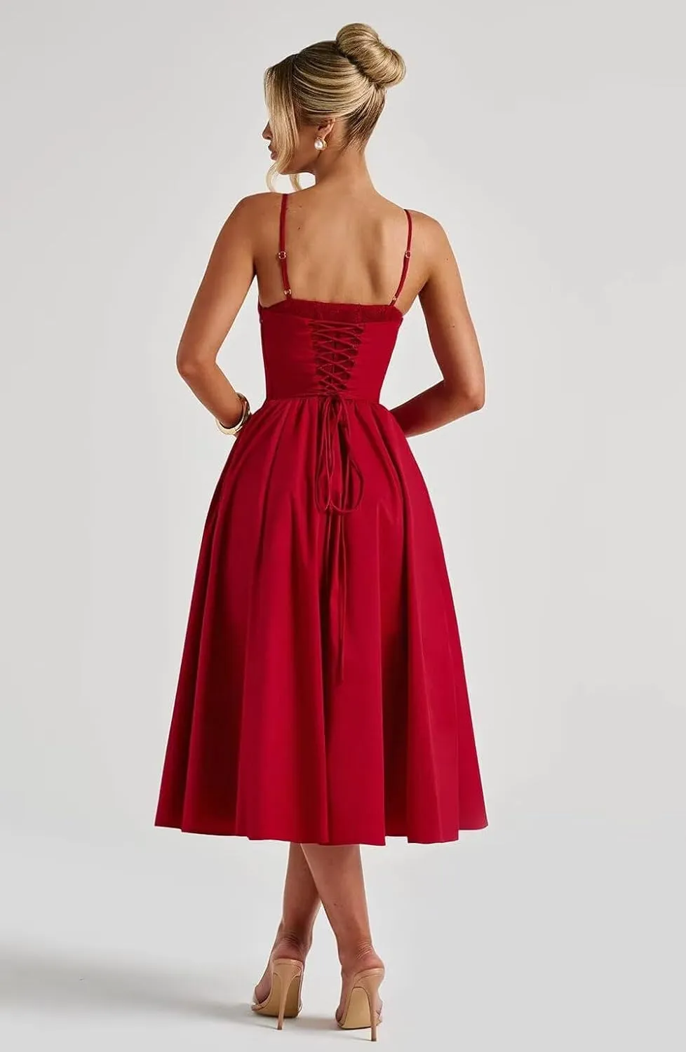Satin Tea Length Formal Dresses for Women A-Line Backless Corset Prom Dress Cocktail Gowns