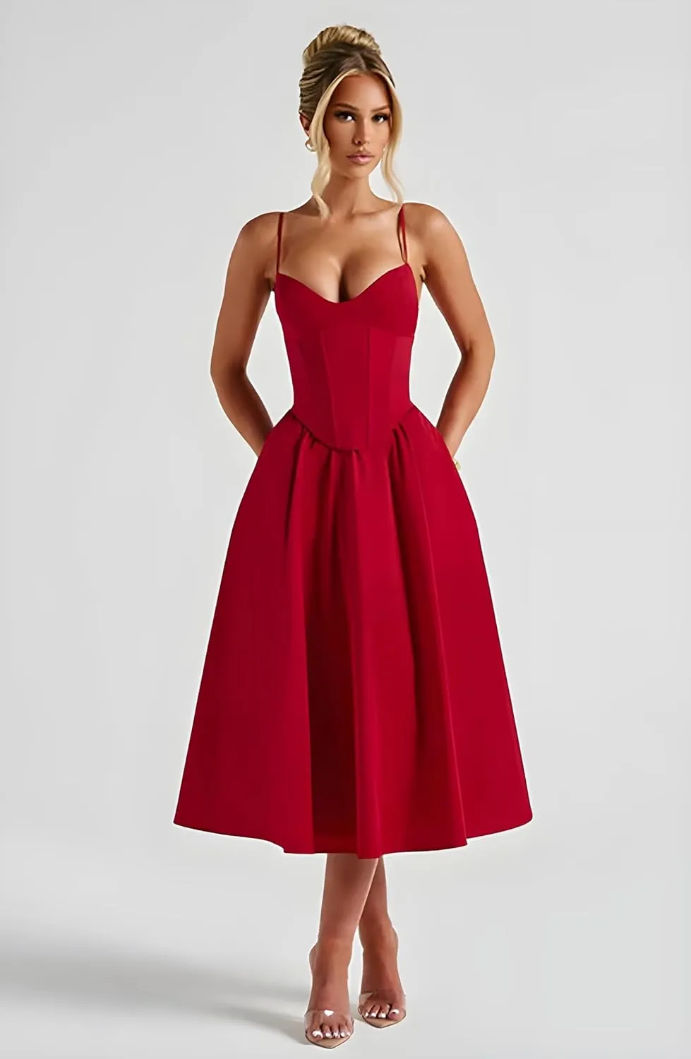 Satin Tea Length Formal Dresses for Women A-Line Backless Corset Prom Dress Cocktail Gowns