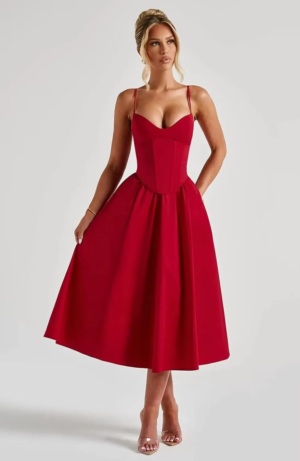 Satin Tea Length Formal Dresses for Women A-Line Backless Corset Prom Dress Cocktail Gowns