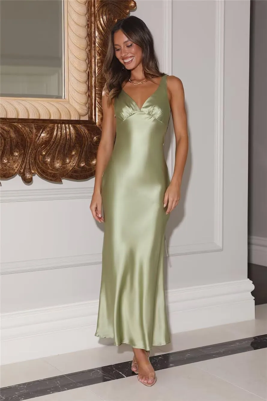 Satin V Neck Maxi Wedding Guest Dress Sleeveless Backless Tie Back Bridesmaid Dresses Formal Cocktail Party Gowns