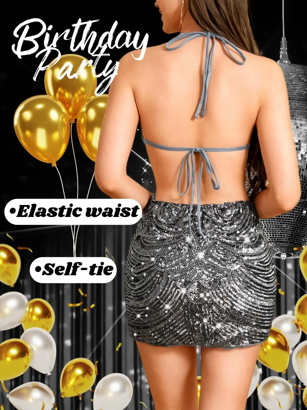 Sequin Dress for Women,Glitter Sparkly Backless Bodycon Mini Dresses,Sexy Concert Outfits Prom Homecoming