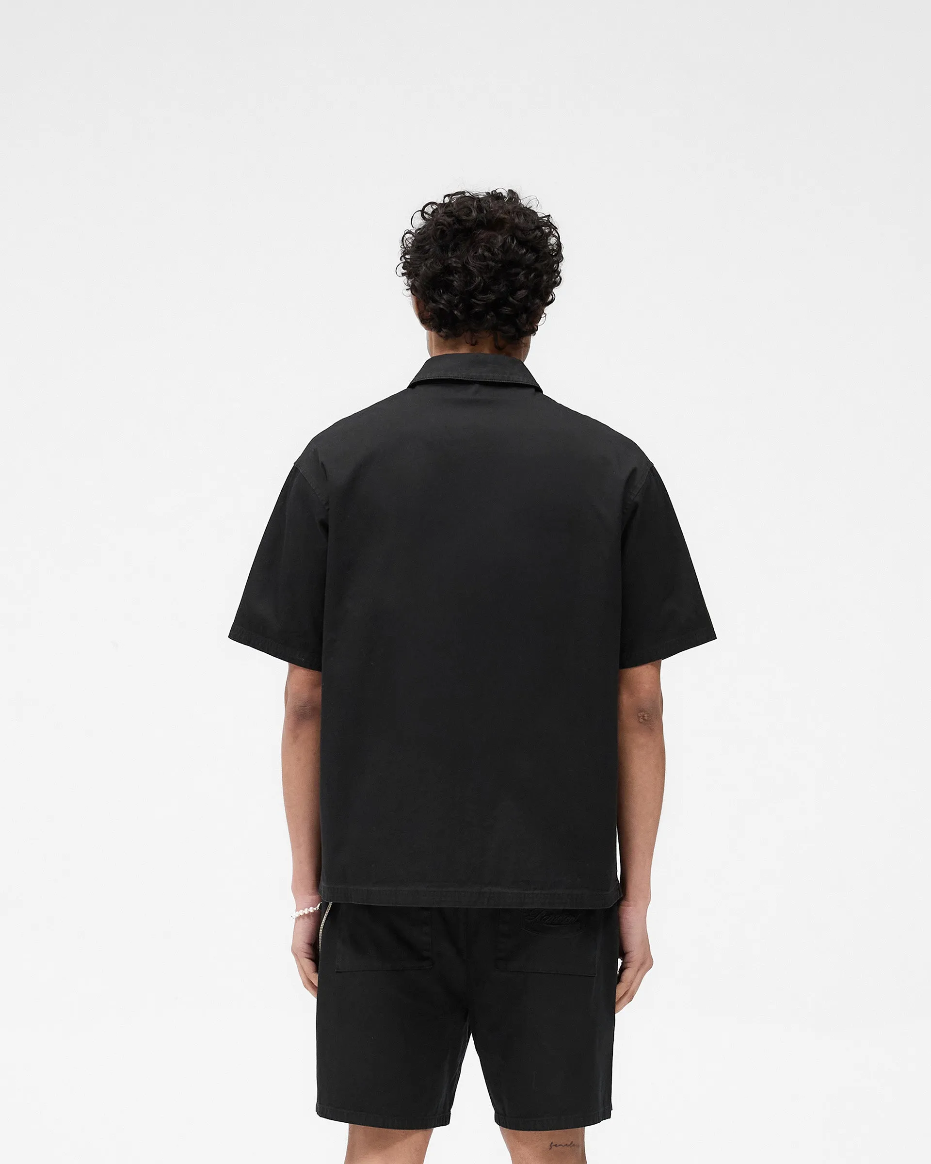Short Sleeve Cotton Overshirt - Washed Black