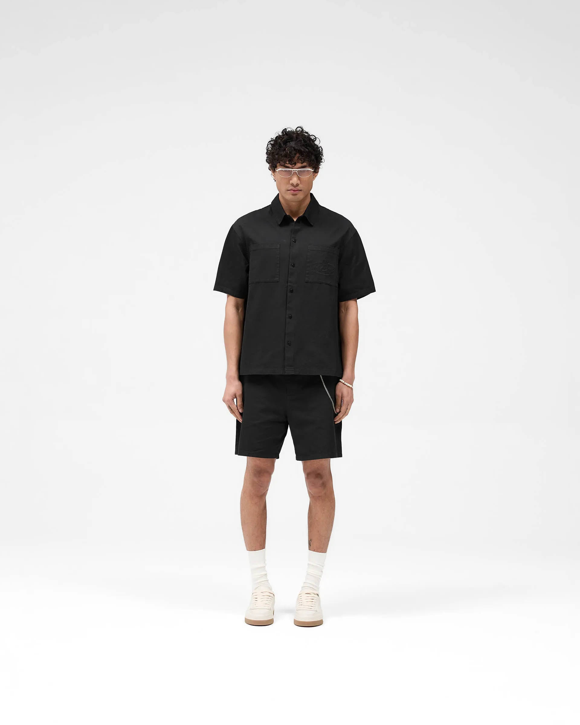 Short Sleeve Cotton Overshirt - Washed Black