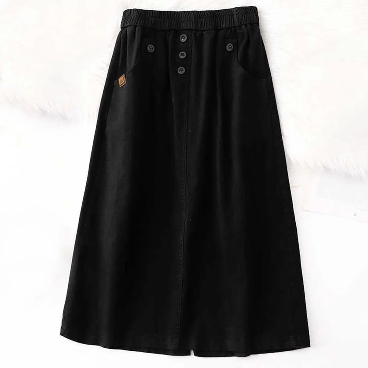 Skirts for Women 2024 Fall Casual Loose High Waisted Mid Length Skirt Baggy Pleated Button Midi Skirt with Pockets