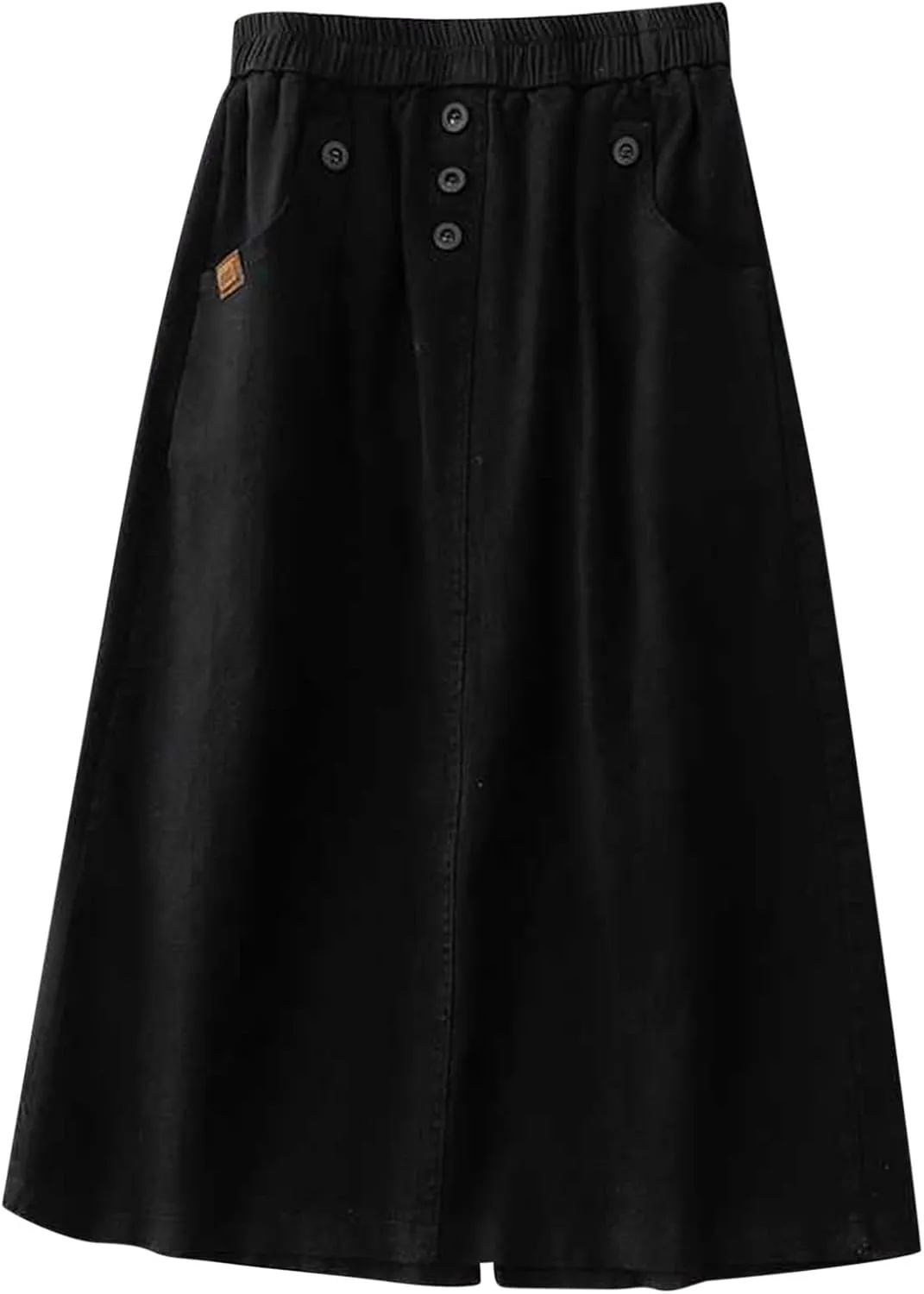 Skirts for Women 2024 Fall Casual Loose High Waisted Mid Length Skirt Baggy Pleated Button Midi Skirt with Pockets
