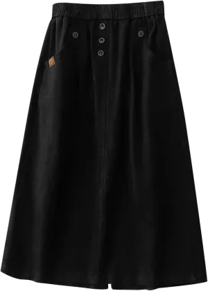 Skirts for Women 2024 Fall Casual Loose High Waisted Mid Length Skirt Baggy Pleated Button Midi Skirt with Pockets