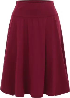 Solid Color Skirts for Women High Waisted Elastic Waist Midi Length Casual Skirt with Flowy Silhouette and Lightweight Fabric