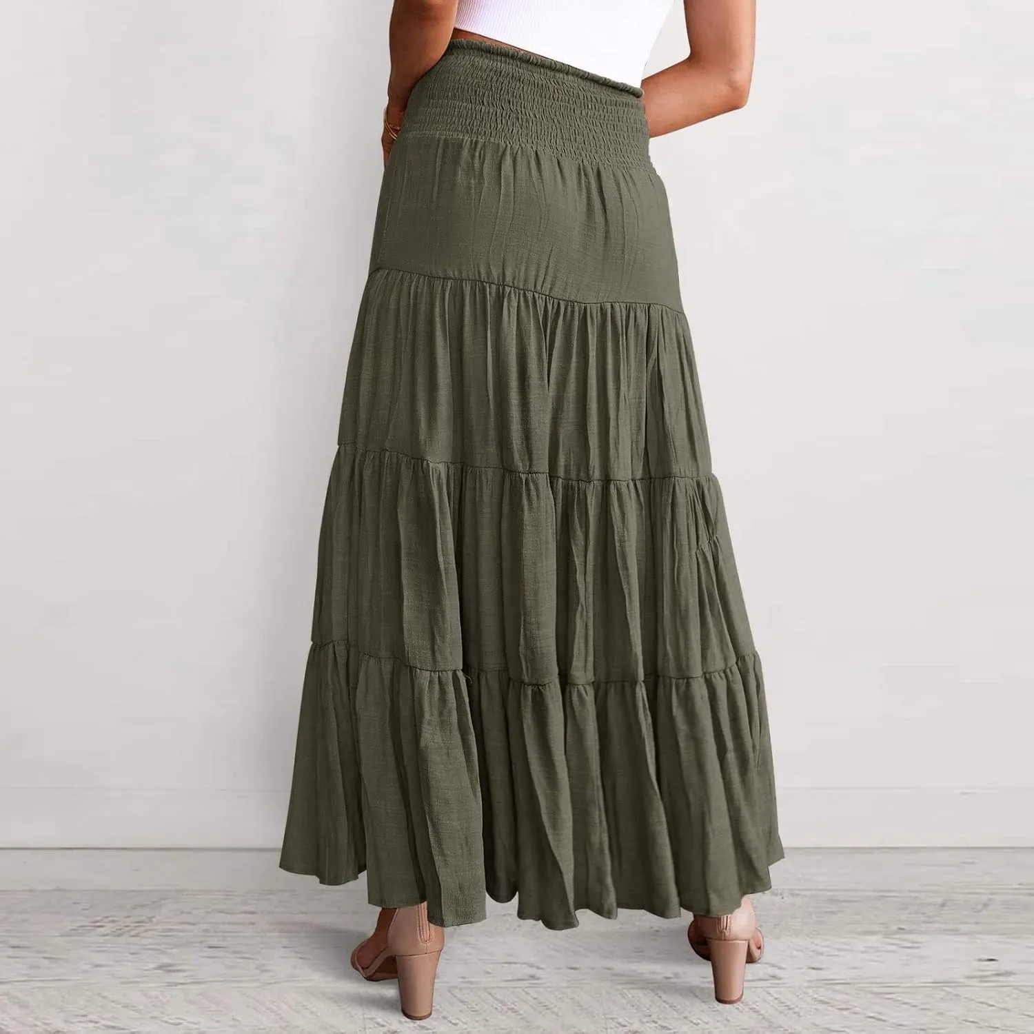 Solid Renaissance Skirt A Line Summer Pleated Boho High Rise Knee Length Skirts for Women Robe High Waist Cute Dress