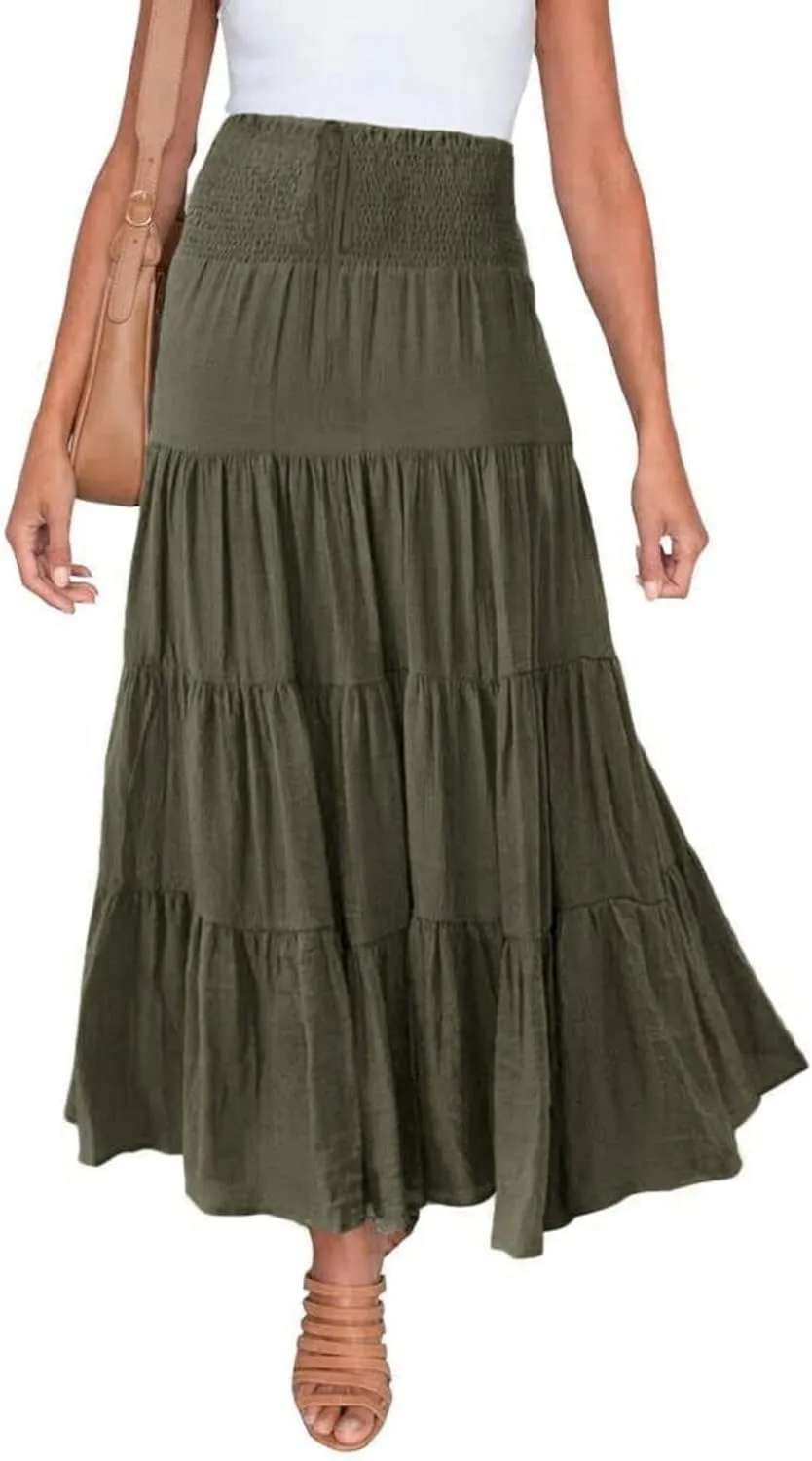 Solid Renaissance Skirt A Line Summer Pleated Boho High Rise Knee Length Skirts for Women Robe High Waist Cute Dress