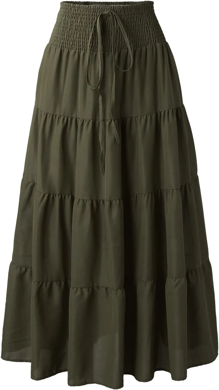 Solid Renaissance Skirt A Line Summer Pleated Boho High Rise Knee Length Skirts for Women Robe High Waist Cute Dress